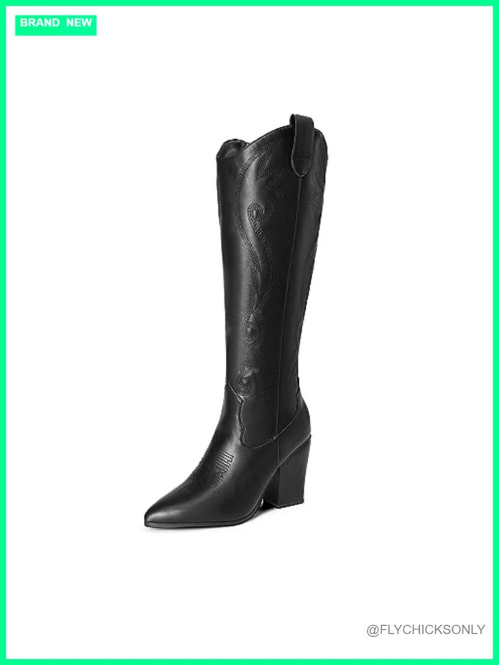 Womens Cowboy Knee High Boots Chunky Heel Pointed Toe Zip Embroidered Western